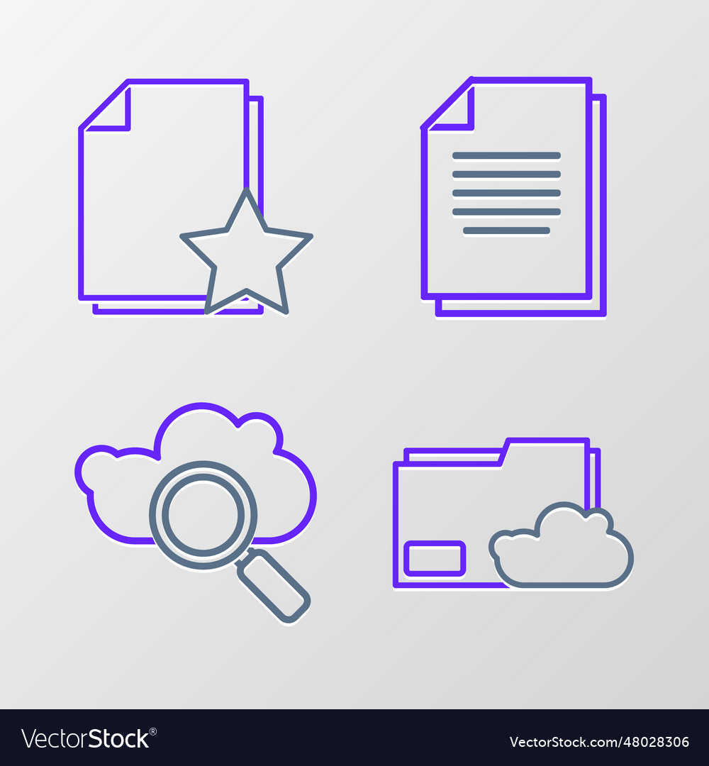 Set line cloud storage text document folder vector image Set line cloud storage text document folder