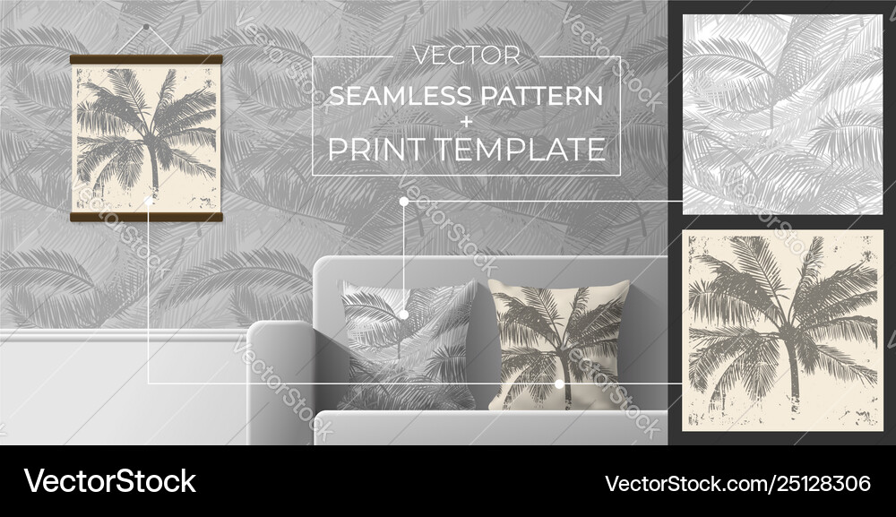 Set prints and seamless patterns for interior Vector Image
