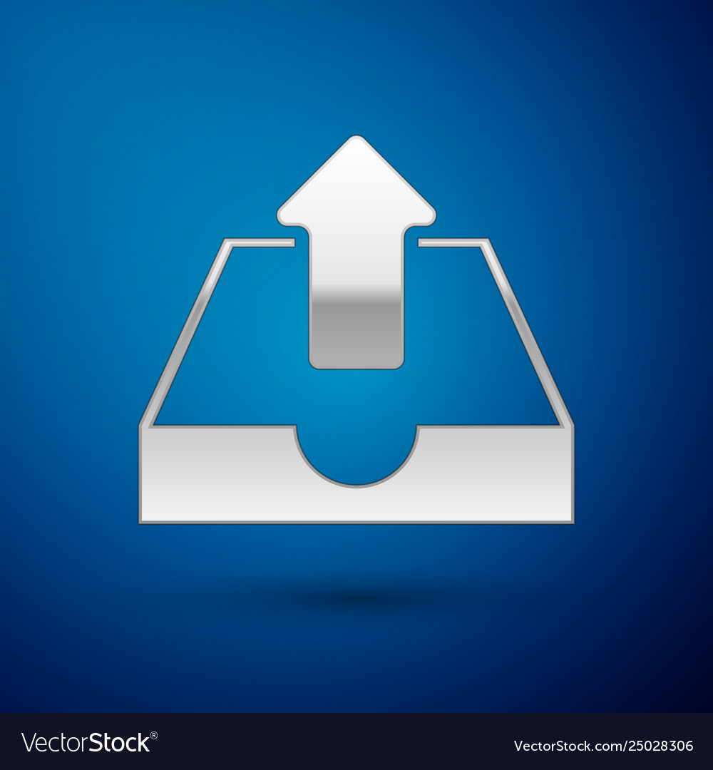 Silver upload inbox icon isolated on blue vector image Silver upload inbox icon isolated on blue