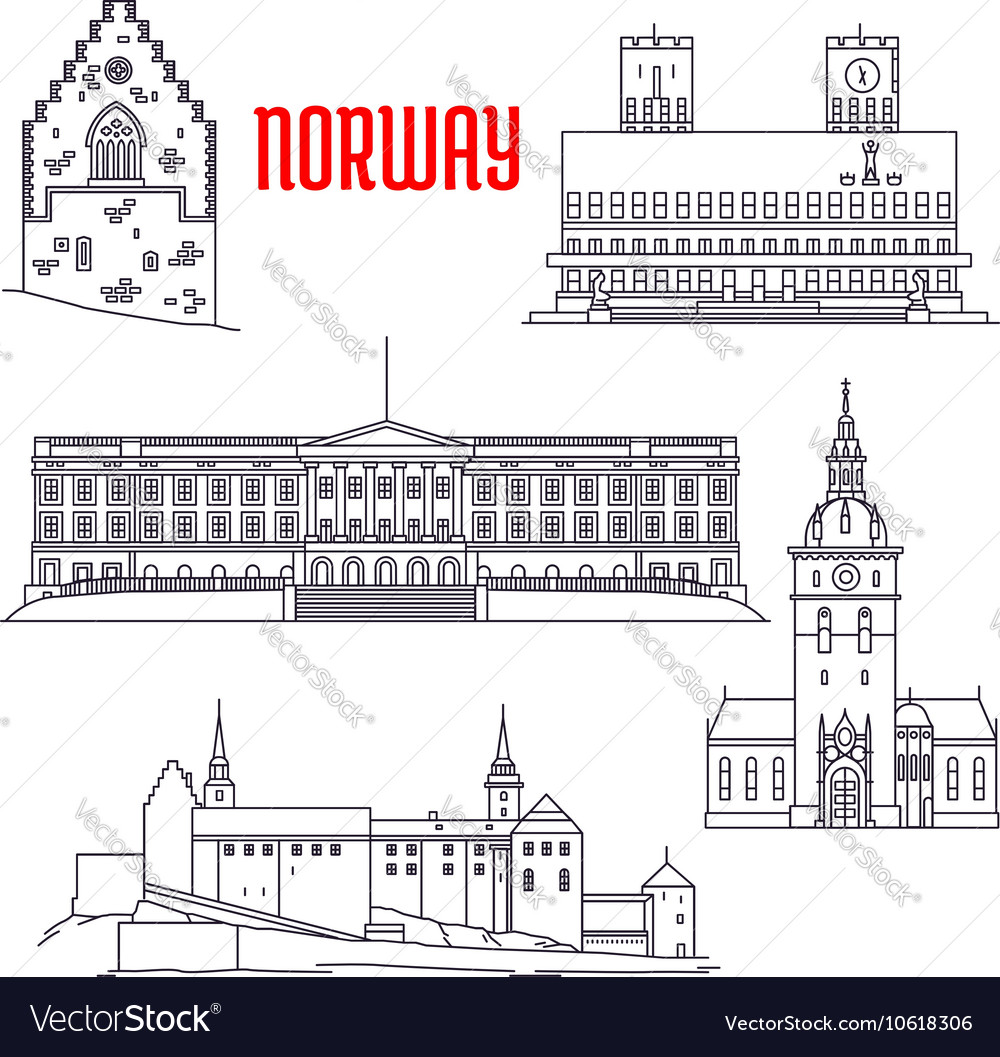 Travel Sights Norway Icon In Thin Line Style Vector Image