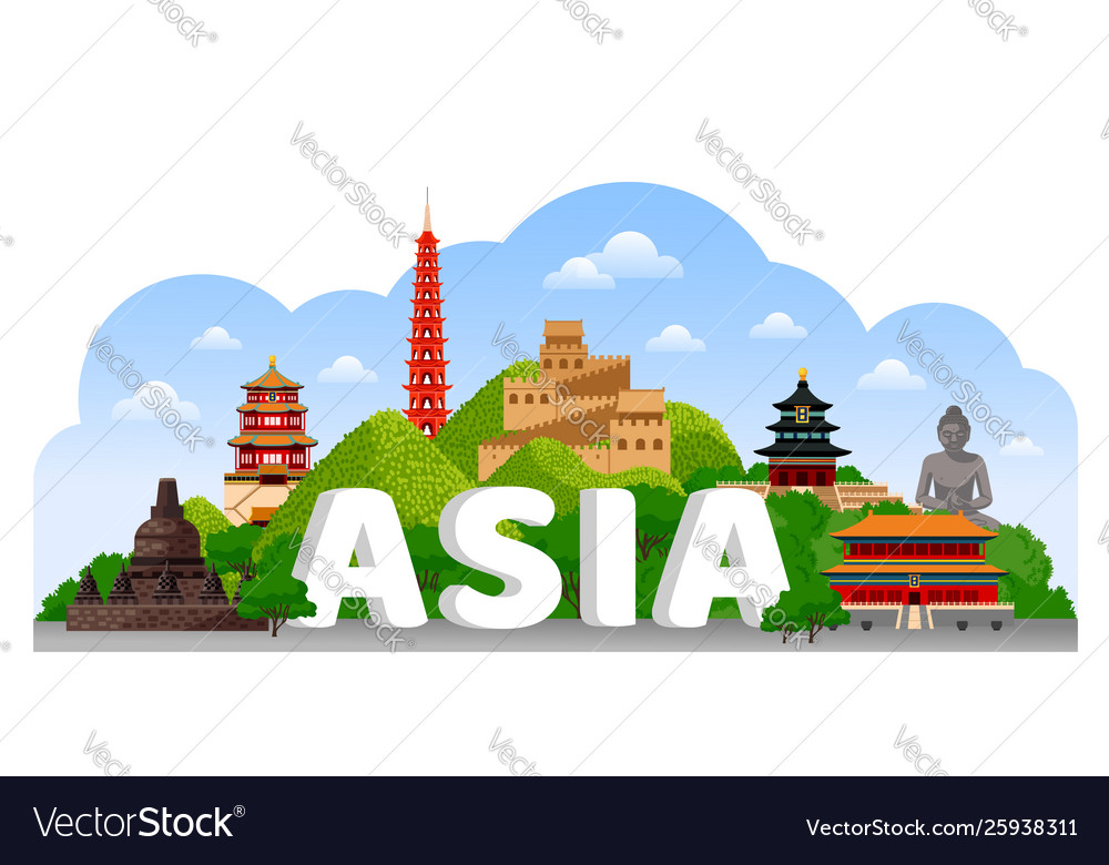 Asia detailed poster travel composition