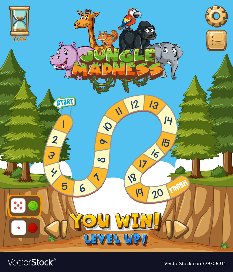 Background design for game with animals and trees vector image Background design for game with animals and trees