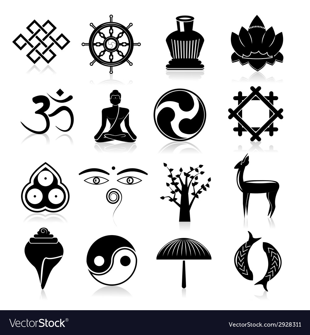 Buddhism icons set black Royalty Free Vector Image