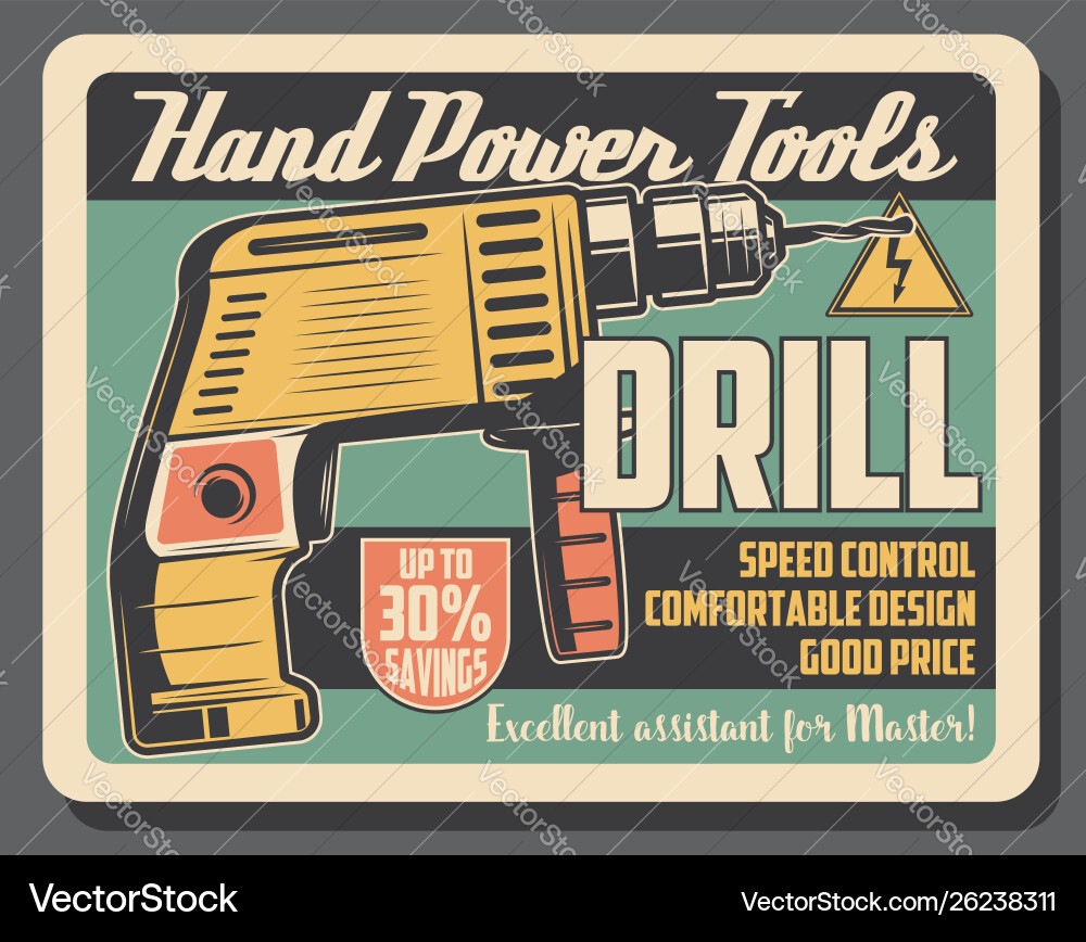 Drill tool hand electric equipment warning sign Vector Image