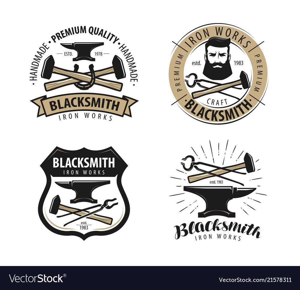 Forge blacksmith logo or label blacksmithing set Vector Image