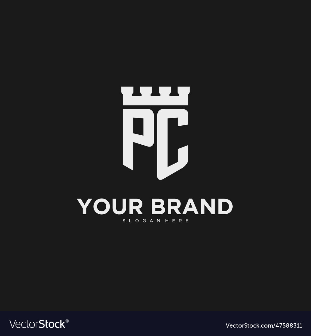 Initials pc logo monogram with shield Royalty Free Vector