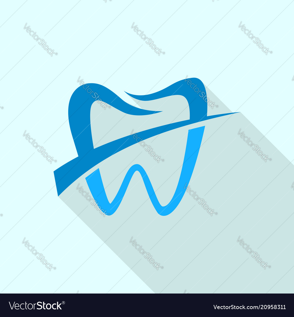 Label tooth logo icon flat style Royalty Free Vector Image