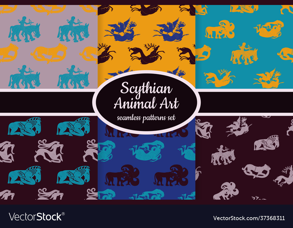 Seamless patterns with ancient scythian art vector image Seamless patterns with ancient scythian art