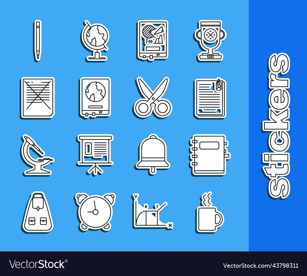 Set line coffee cup notebook file document Vector Image Set line coffee cup notebook file document