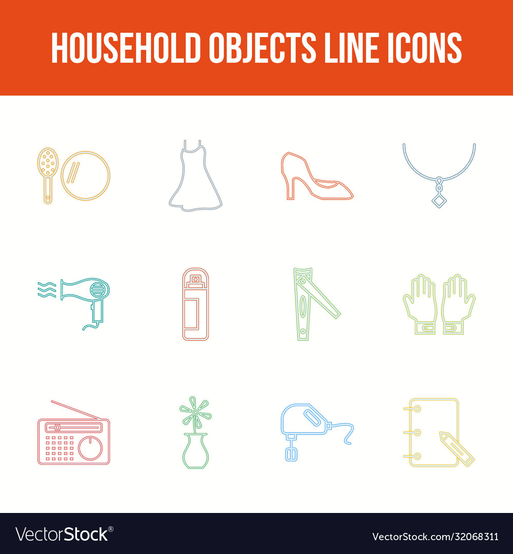 Unique household objects line icon set