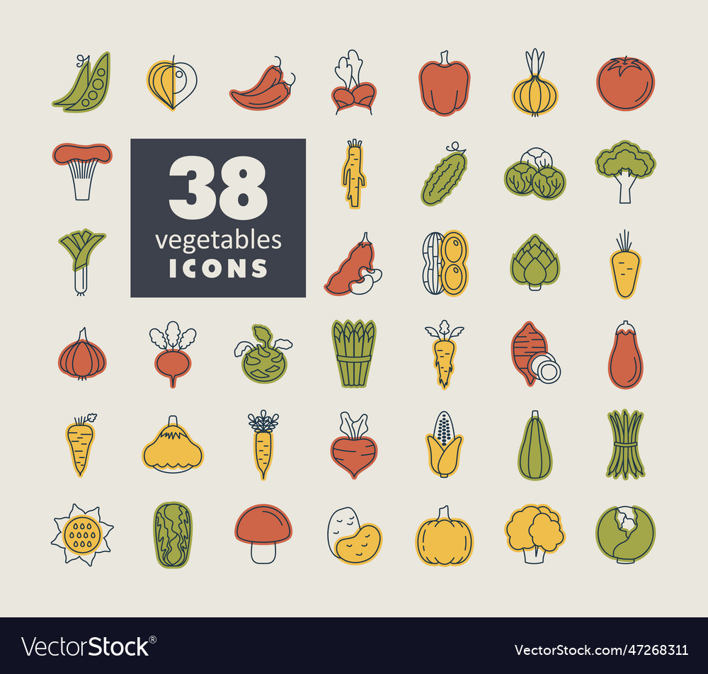 Vegetables outline isolated icons set