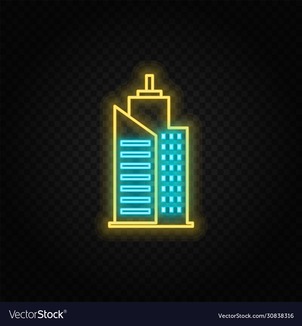 Building neon icon transparent background vector image Building neon icon transparent background