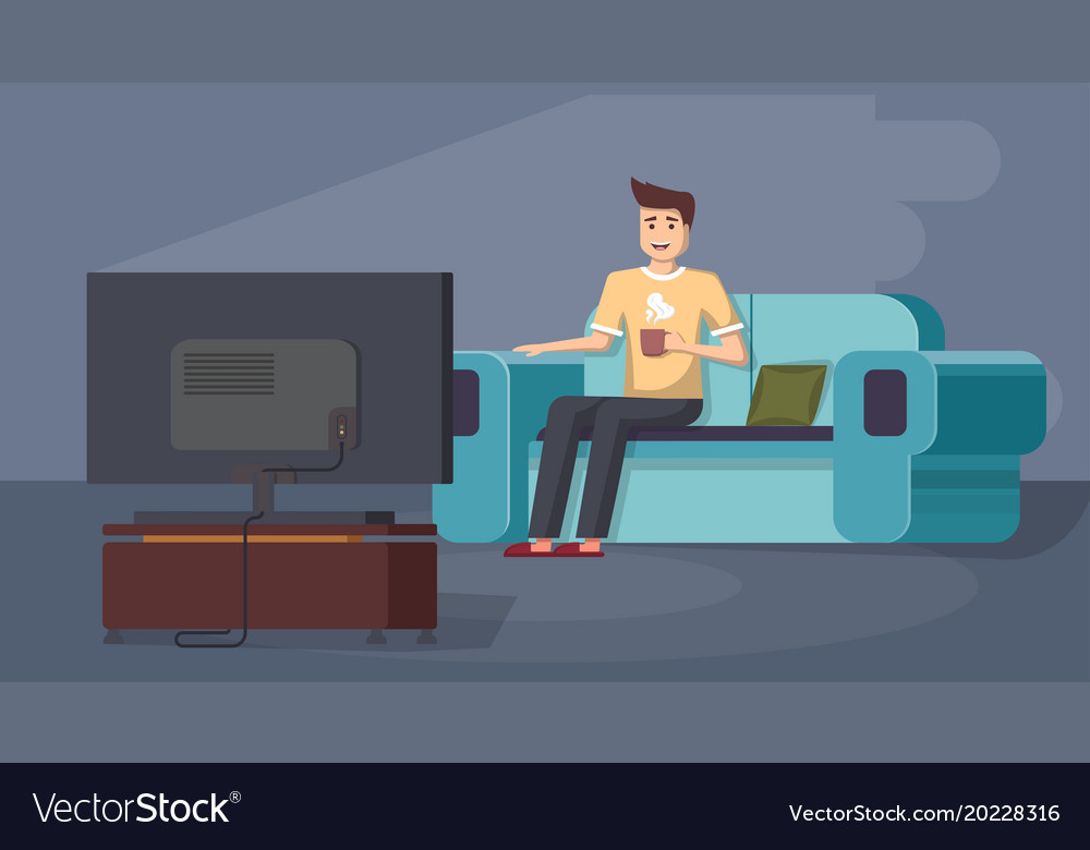 Man enjoying tv watching sitting on couch Vector Image