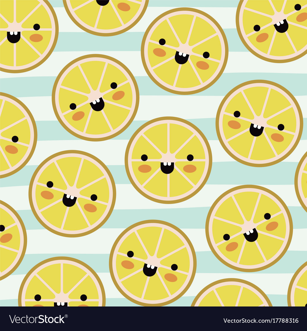 Orange slices kawaii fruits pattern set Royalty Free Vector