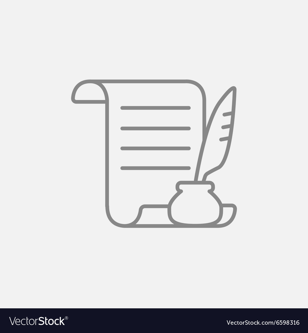 Paper scroll with feather pen line icon