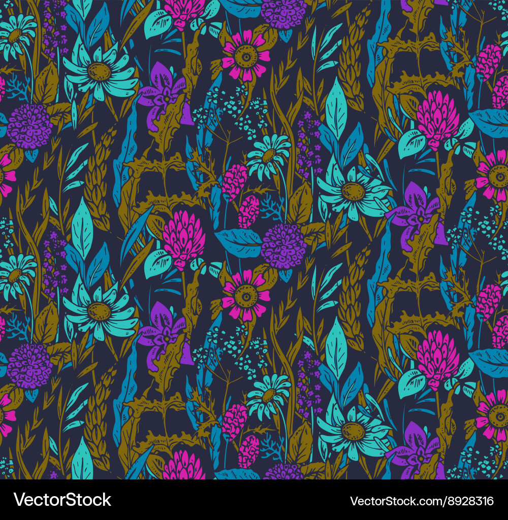 Seamless pattern with hand drawn flowers Vector Image
