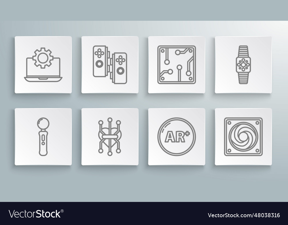 Set line gamepad processor ar augmented reality vector image Set line gamepad processor ar augmented reality