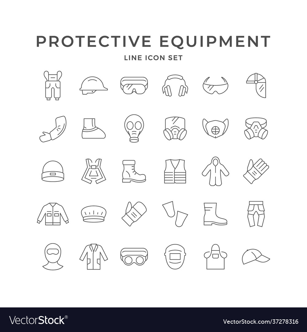 Set Line Icons Personal Protective Equipment Vector Image 6387