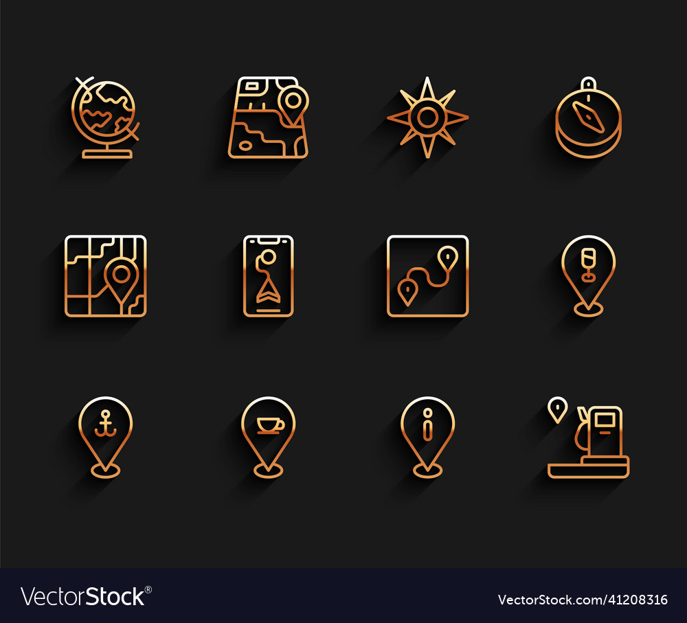 Set line location with anchor coffee cup earth vector image Set line location with anchor coffee cup earth