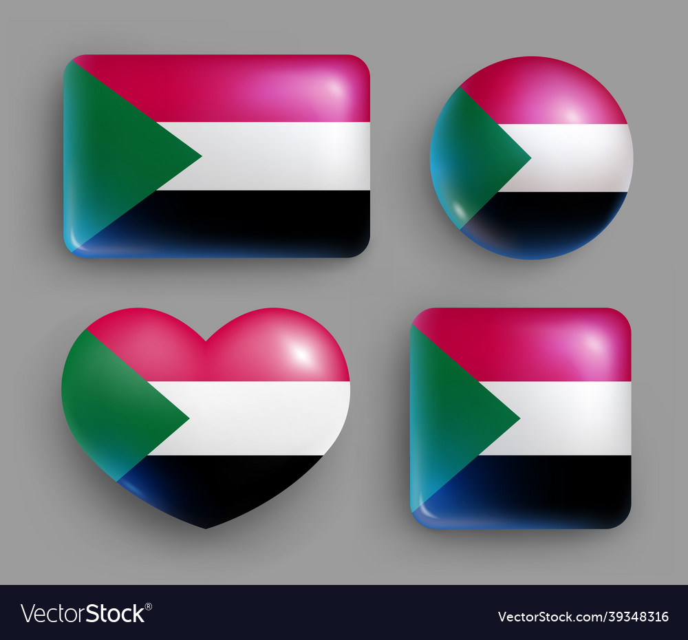 Set of glossy buttons with sudan country flag