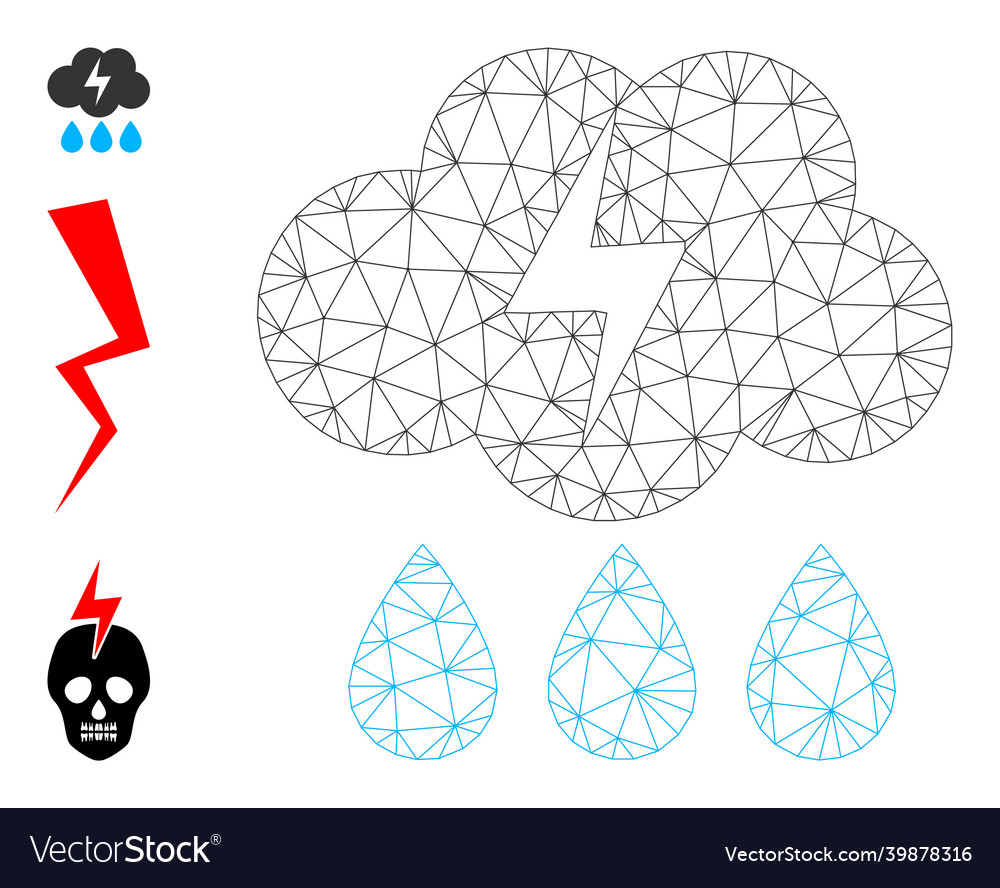 Web mesh thunderstorm icon and additional