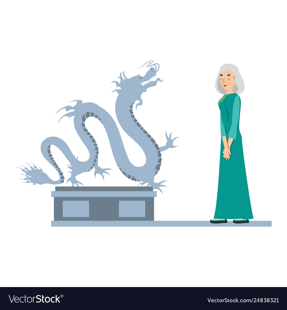 Chinese dragon statue with old woman