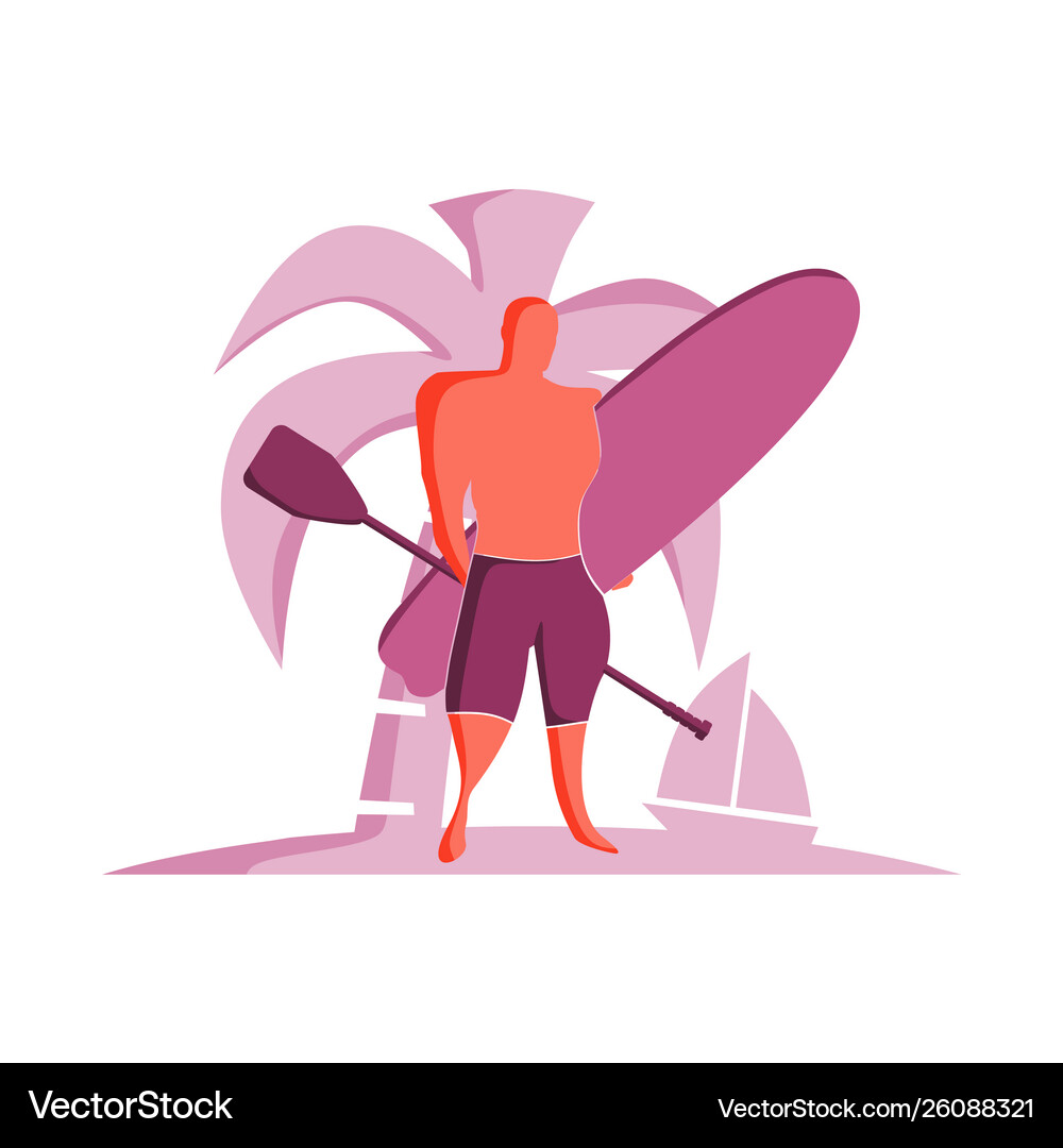 Man posing with surfboard Royalty Free Vector Image