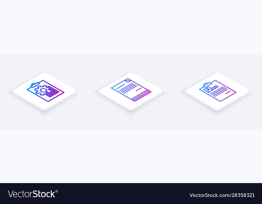 Set isometric line clipboard with graph chart vector image Set isometric line clipboard with graph chart