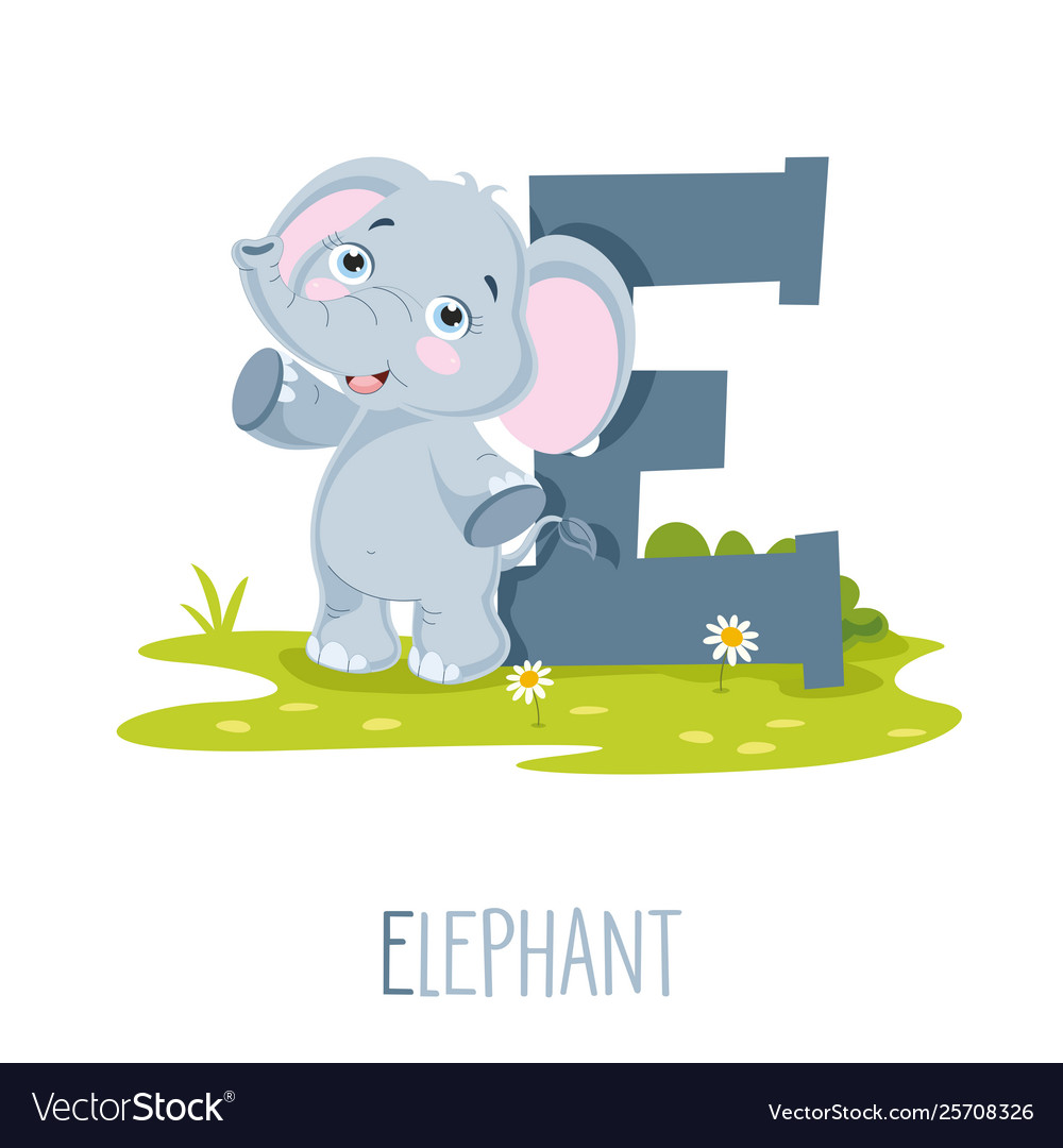 Alphabet letter e and elephant