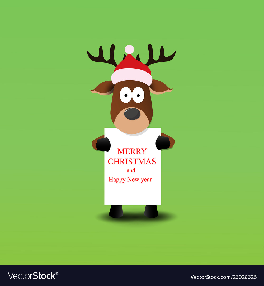 Christmas cute reindeer in santa claus hat