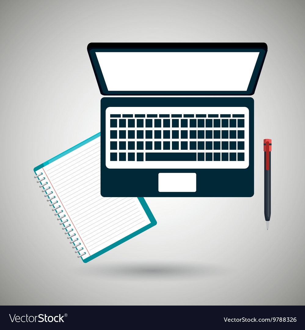 Computer and book isolated icon design