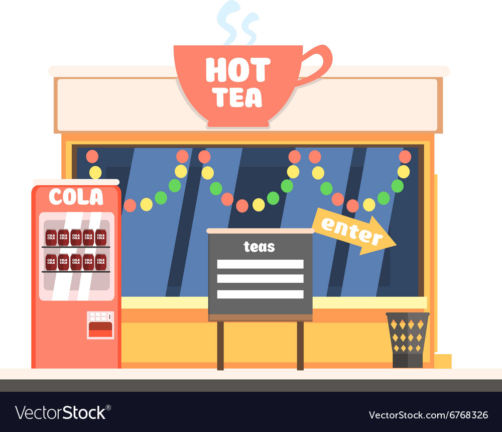 Hot tea shop front in christmas Royalty Free Vector Image Hot tea shop front in christmas Royalty Free Vector Image