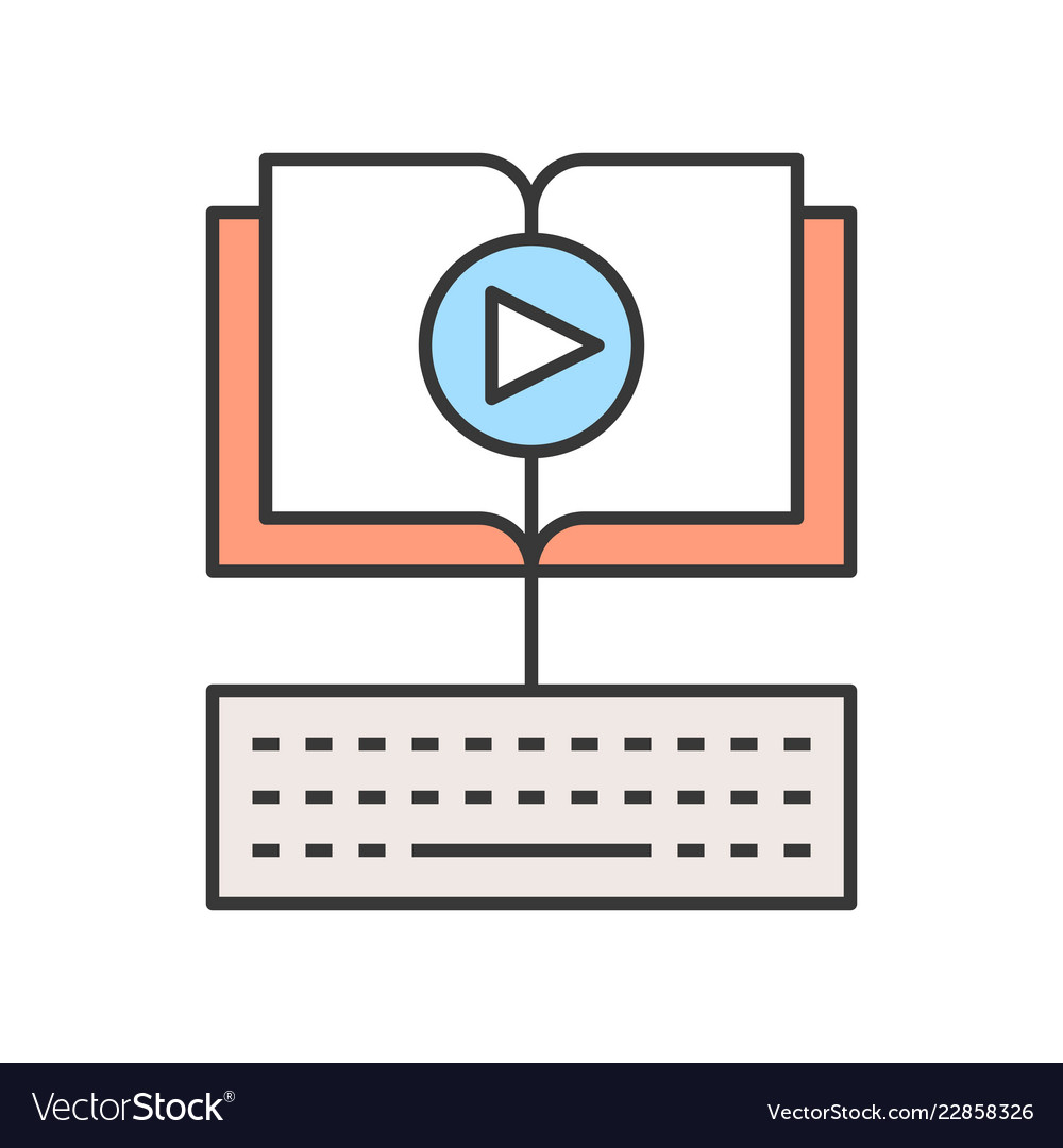 Open book and play button with keyboard