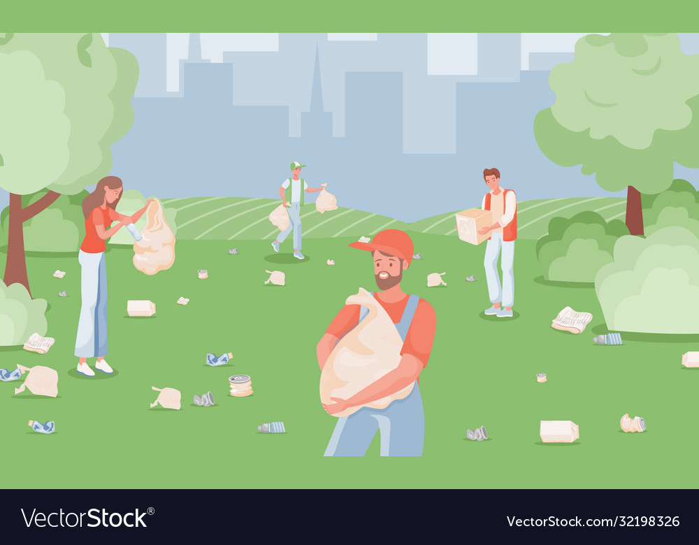 People collect and sort garbage flat