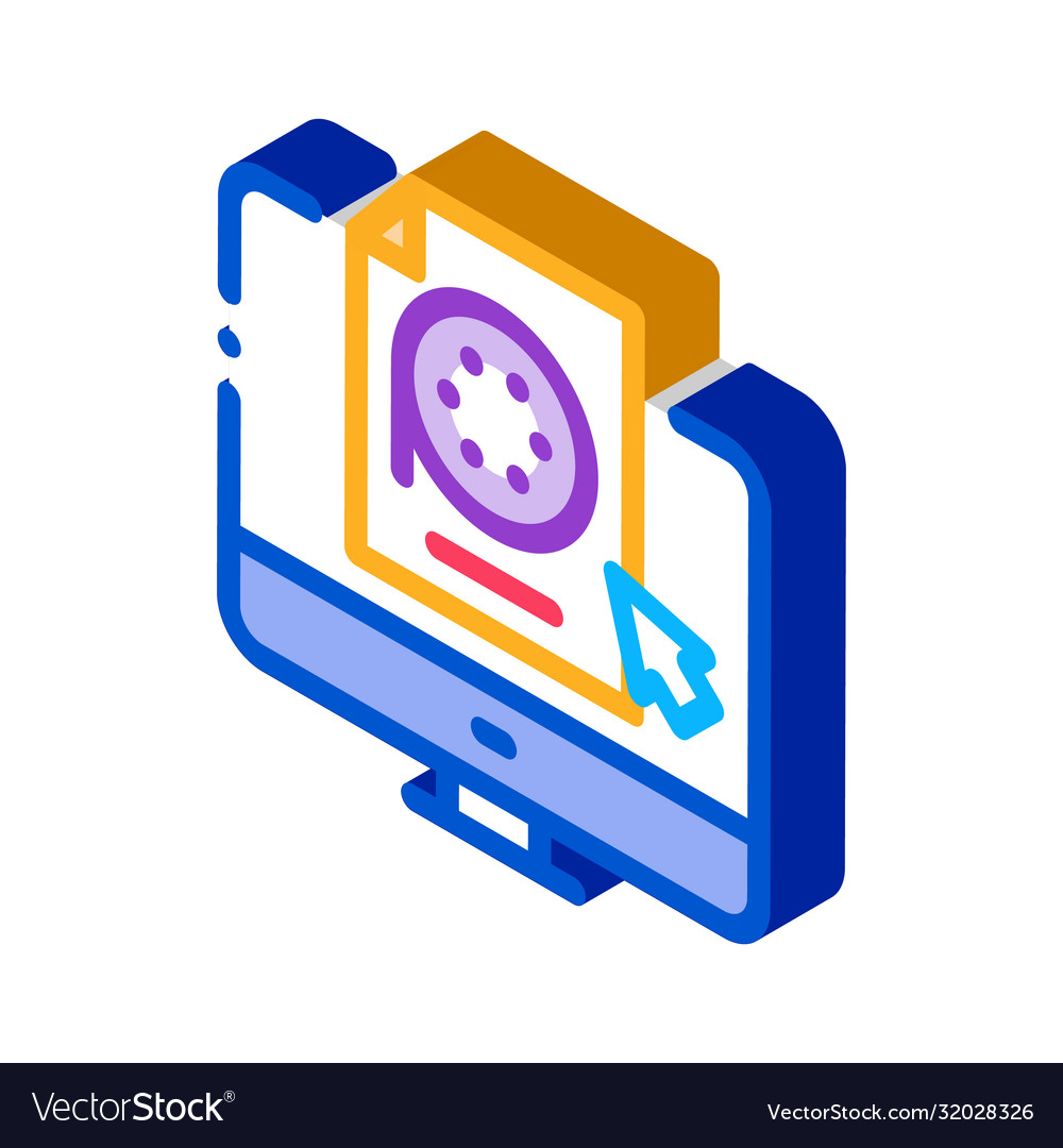 Selection video document on computer isometric vector image Selection video document on computer isometric