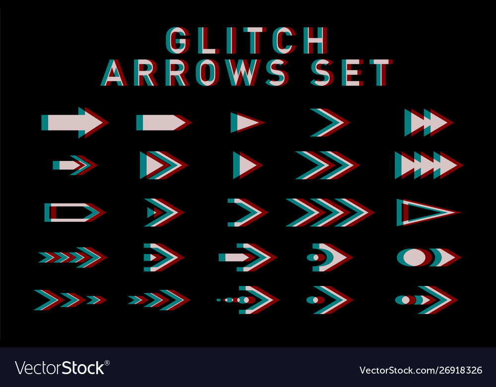 Set glitch arrows pointers direction vector image Set glitch arrows pointers direction
