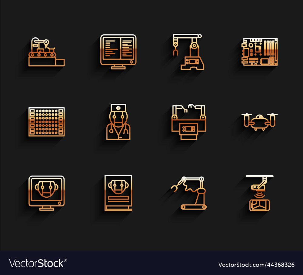 Set line bot industrial machine robotic robot arm vector image Set line bot industrial machine robotic robot arm