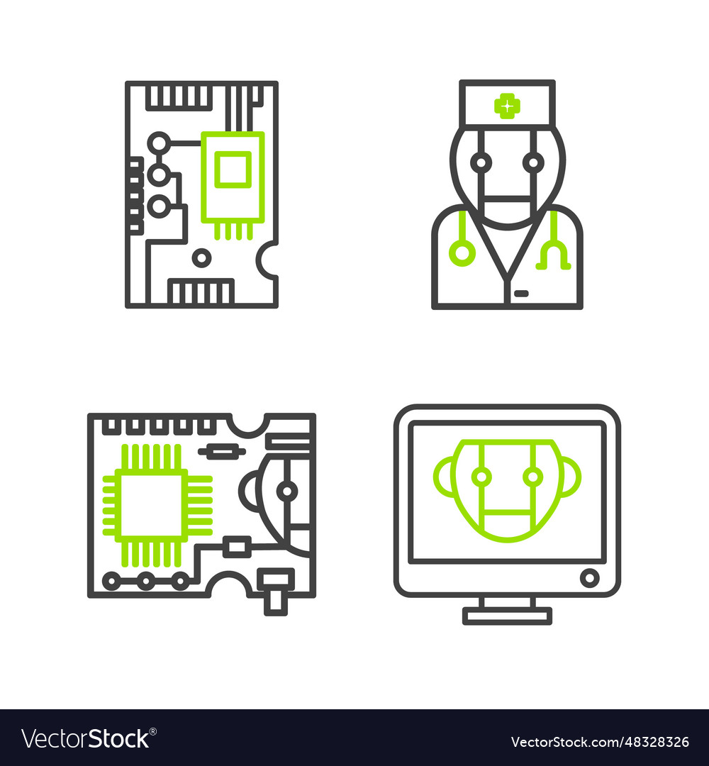 Set line bot printed circuit board pcb robot vector image Set line bot printed circuit board pcb robot