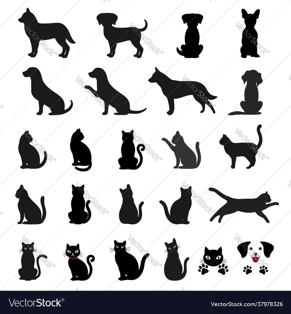 Set silhouettes dog and cat