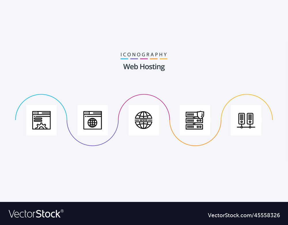 Web hosting line 5 icon pack including network