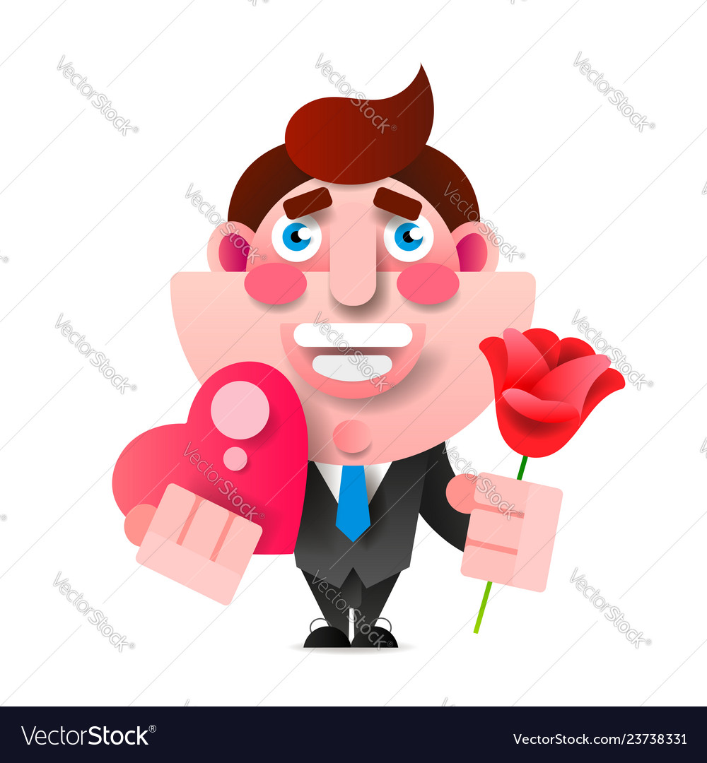 Businessman with flowers and gift happy birthday