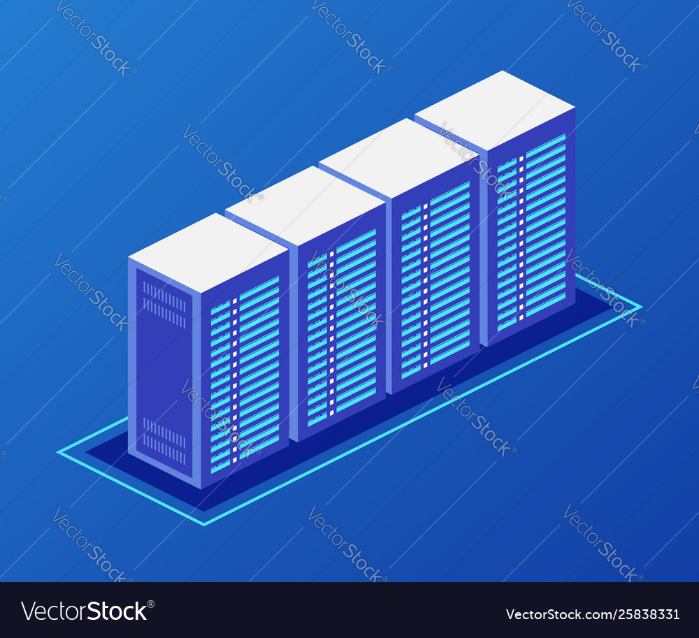 Isometric server room and big data processing