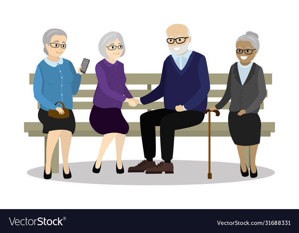 Multicultural old people are sitting on bench Vector Image