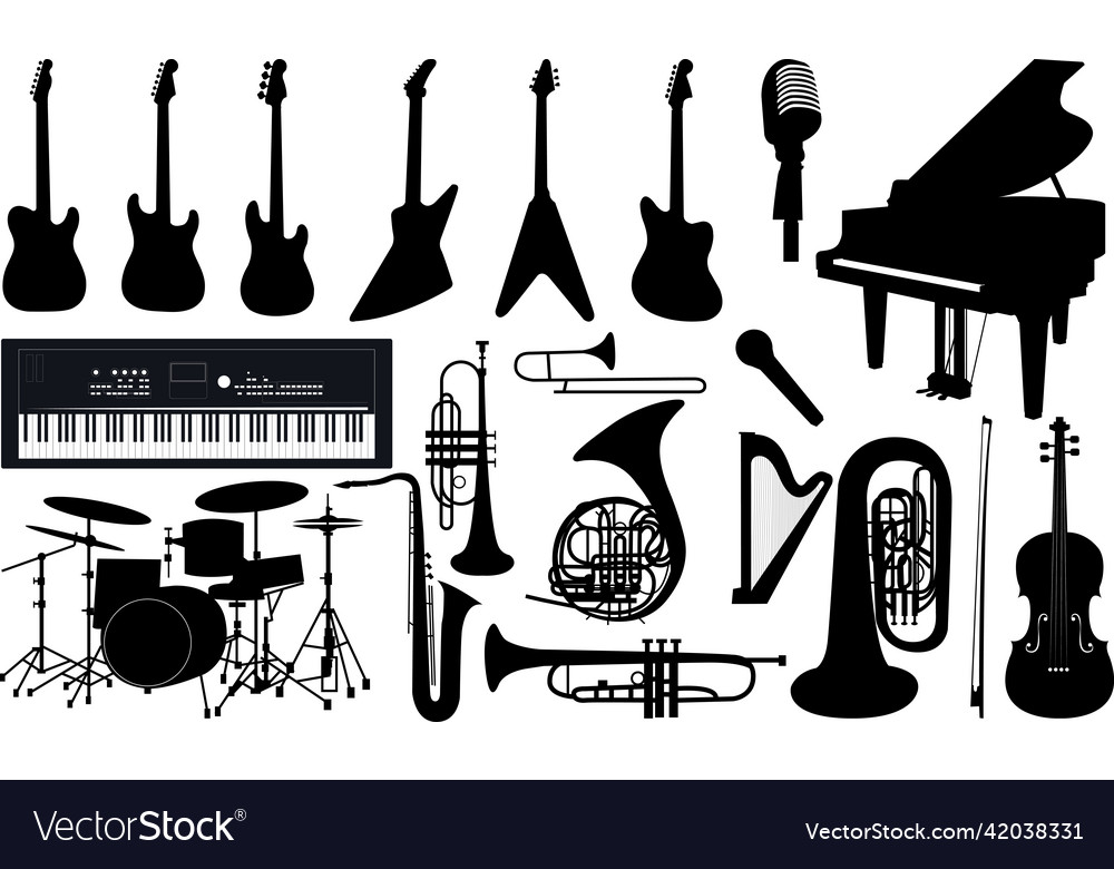 Music instruments silhouettes set vector image Music instruments silhouettes set