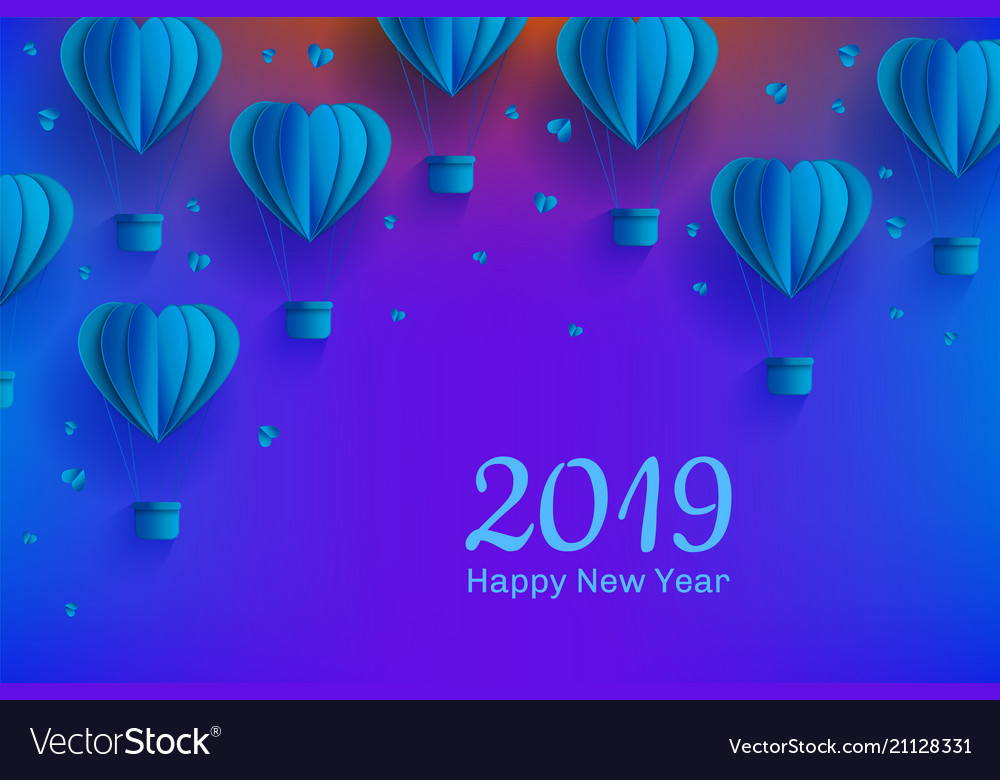 New year 2019 template papercut air balloon