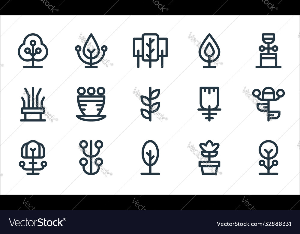 Tree and plant line icons linear set quality