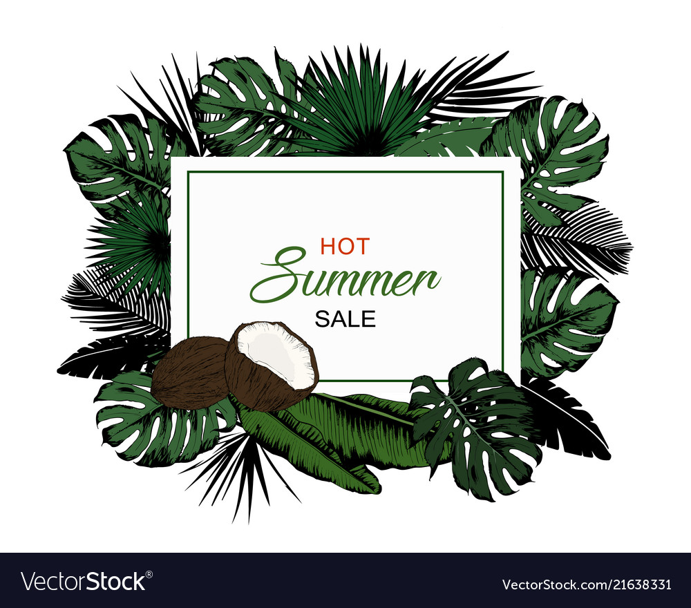 Various exotic leaves with horizontal banner