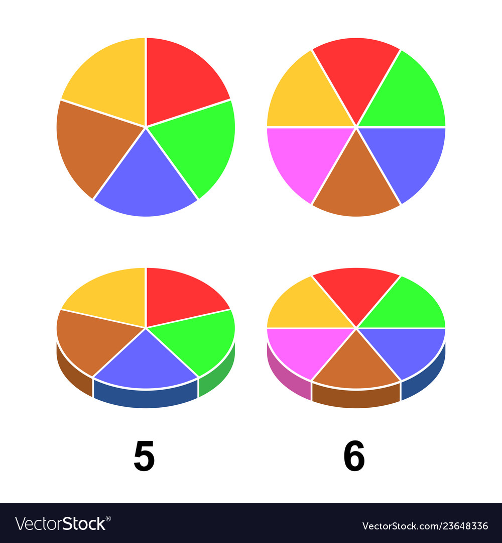 2d 3 d fraction pie fractions Royalty Free Vector Image