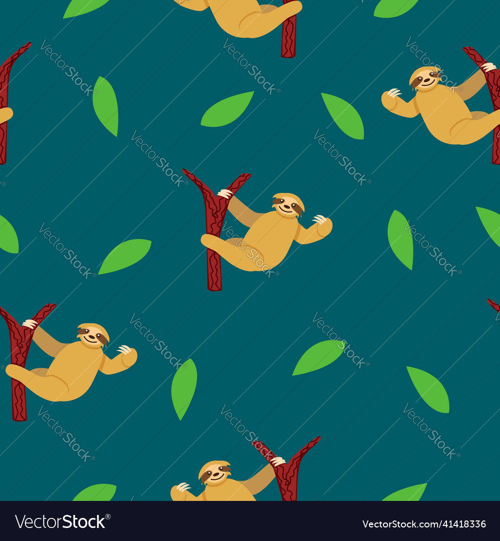 Seamless pattern of sloths hanging on tree branch vector image Seamless pattern of sloths hanging on tree branch