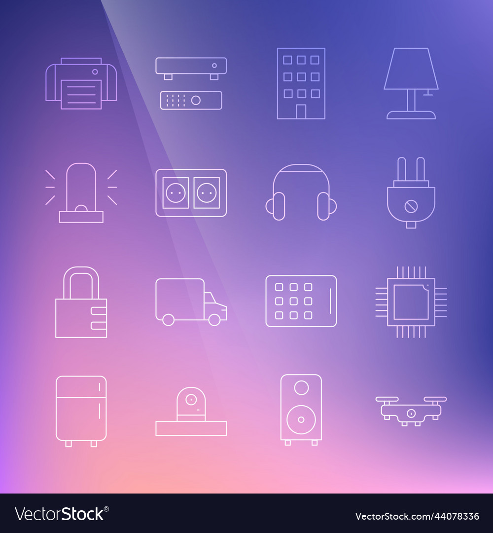 Set line drone flying processor vector image Set line drone flying processor